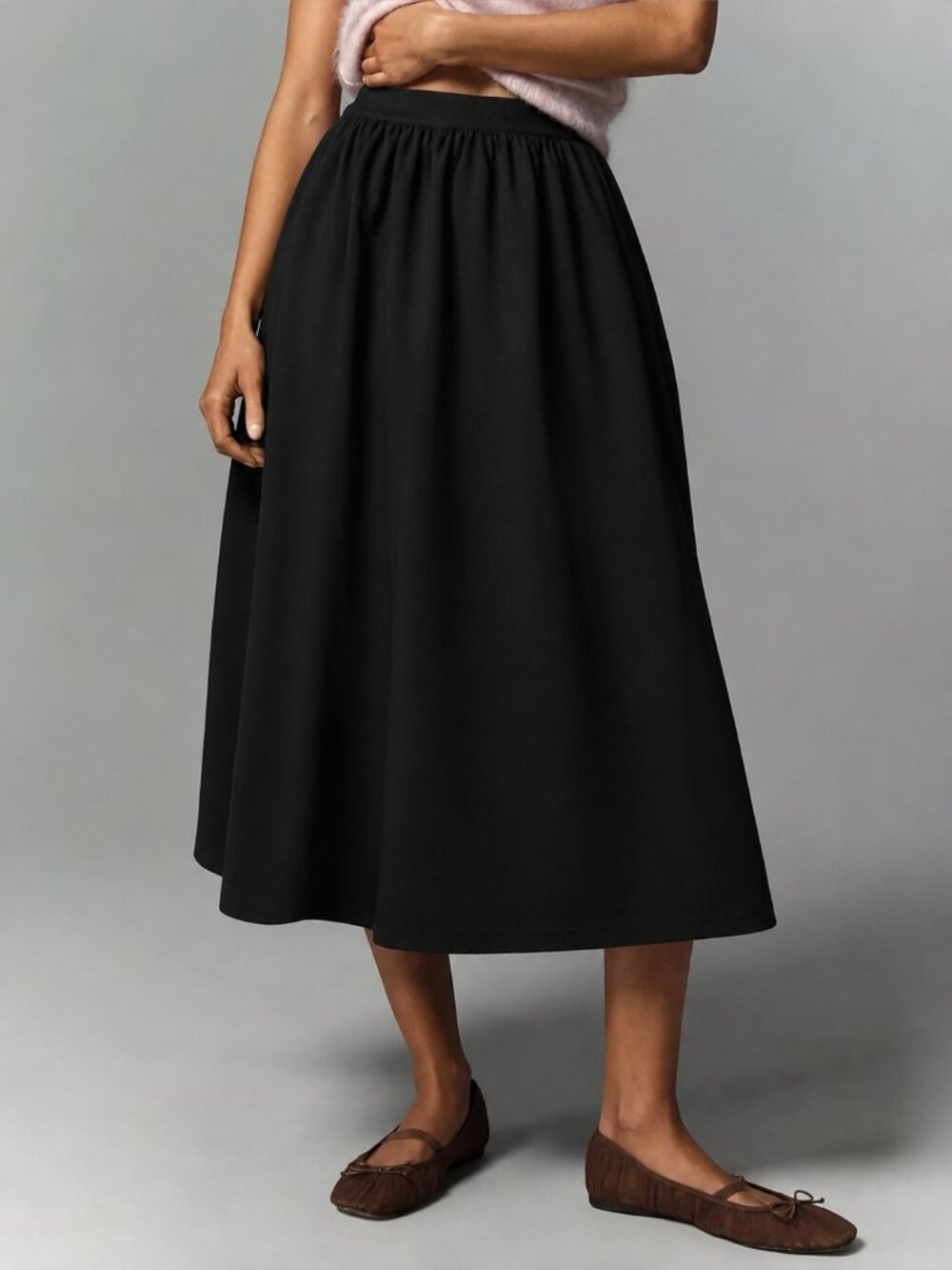 Anthropologie Maeve The Jacie Poplin Midi Skirt Black Size XL